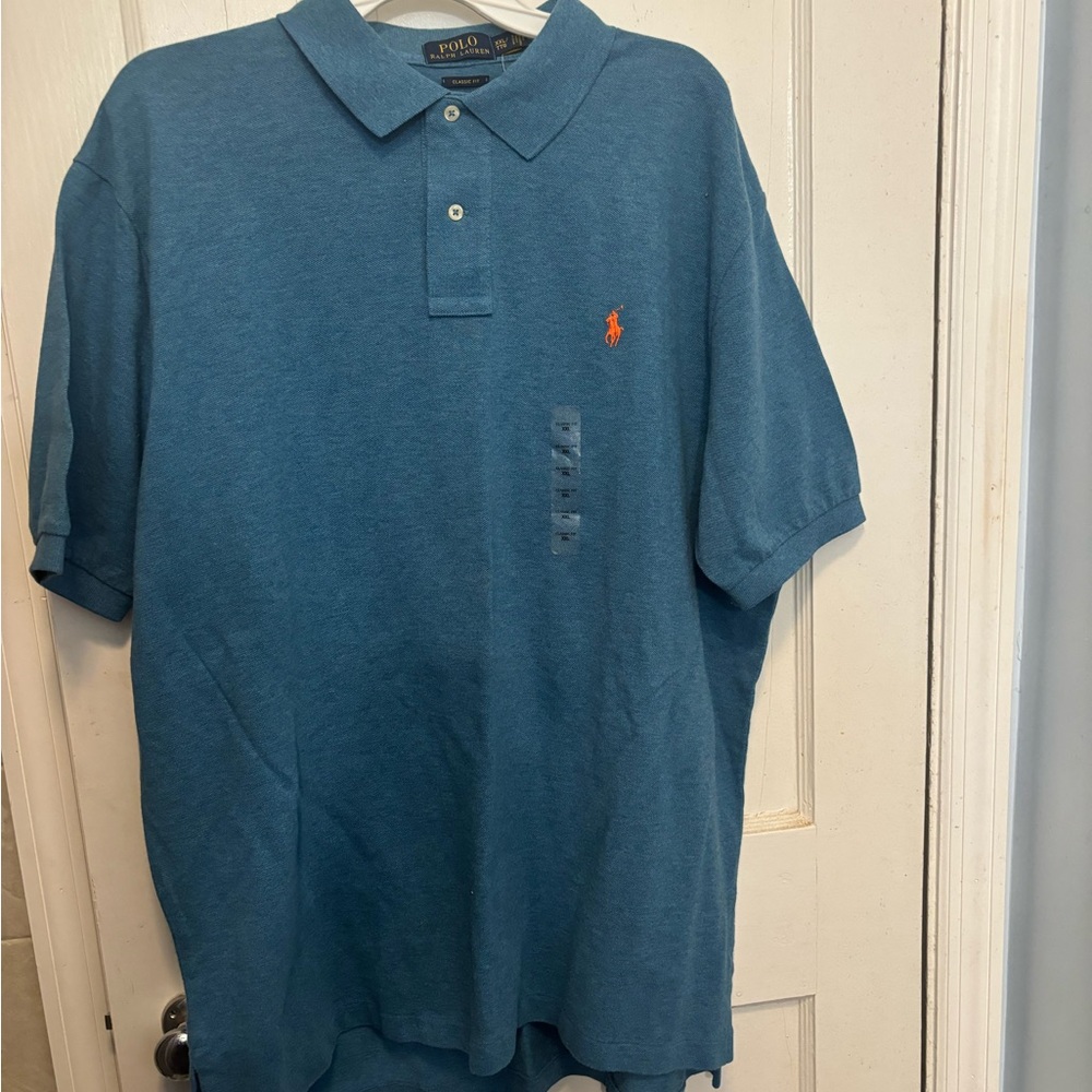 Polo Ralph Lauren Blue Polo Shirt with Orange Logo